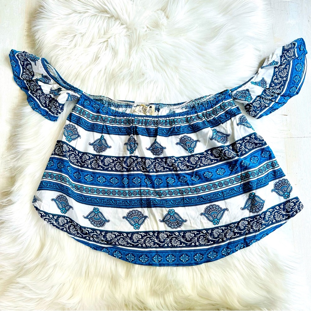 3x$25 L.A. Hearts Blue Off the Shoulder Cold Shoulder Loose Cropped Top, Medium